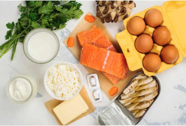 Products that contain vitamin D: salmon, eggs, fish, dairy